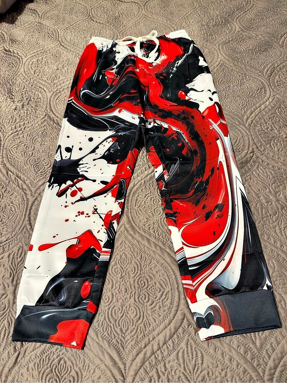 Boys Abstract Jogger Pants Red & Black Size 130